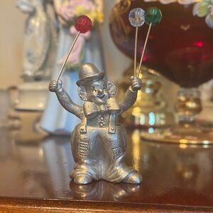 Pewter Clown Figurine with Red and green Balloons